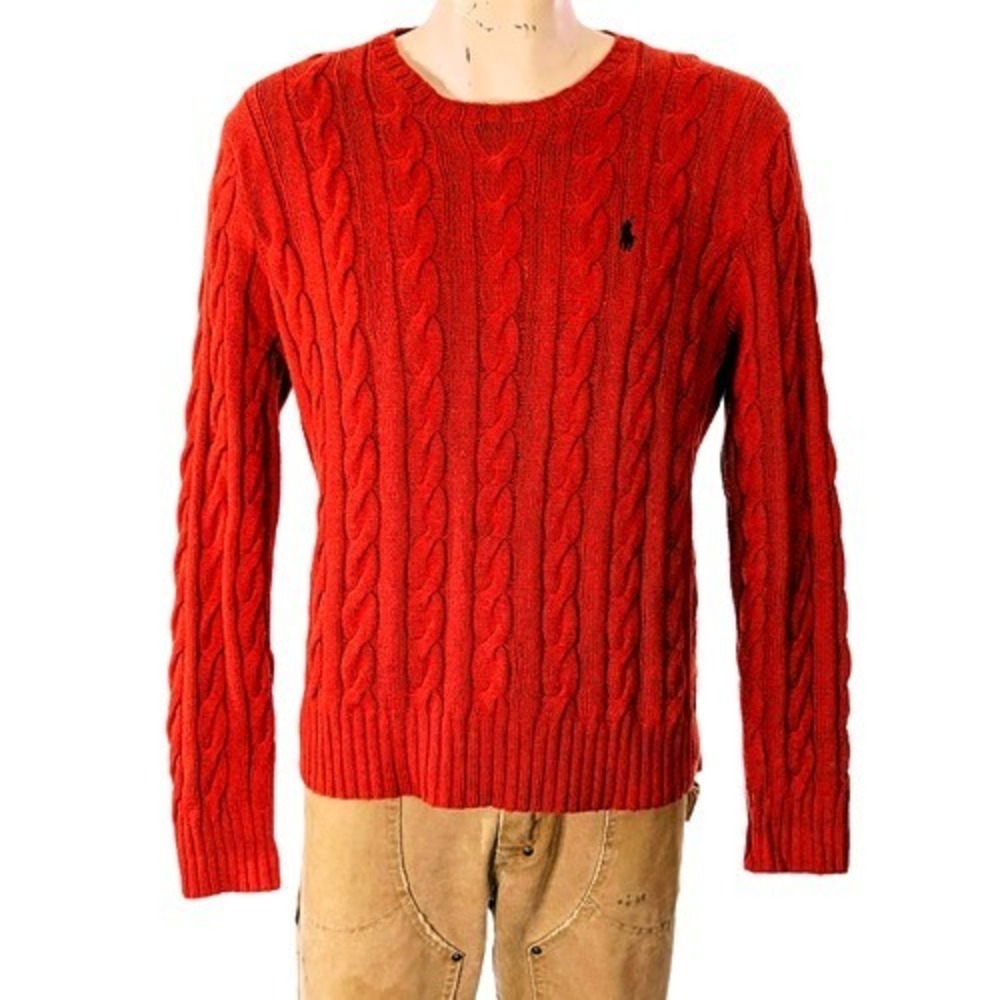 Polo Ralph Lauren Vintage Orange Mens Hand Knit Cable Knit Sweater Sz XL EUC
